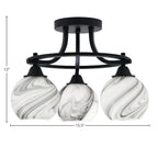 Paramount Three Light Semi-Flush Mount in Matte Black with 5.75" Onyx Swirl Shade