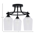Paramount Three Light Semi-Flush Mount in Matte Black with 5" Clear Textured Shade