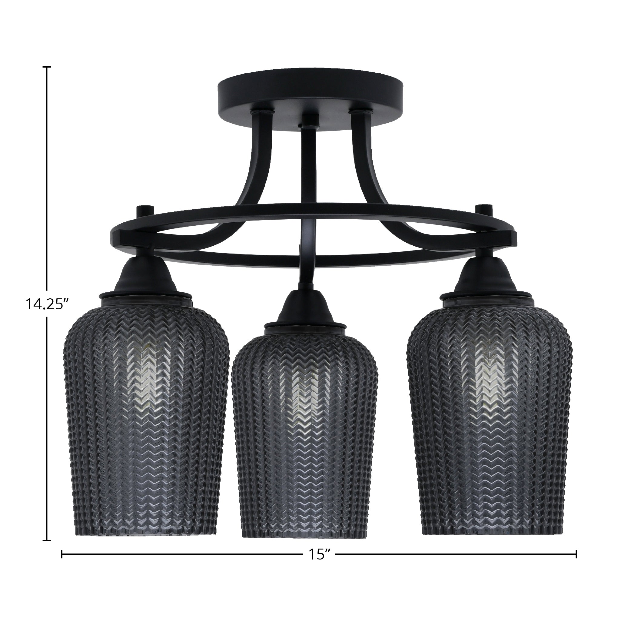 Paramount Three Light Semi-Flush Mount in Matte Black with 5" Smoke Textured Shade