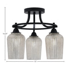 Paramount Three Light Semi-Flush Mount in Matte Black with 5" Silver Textured Shade
