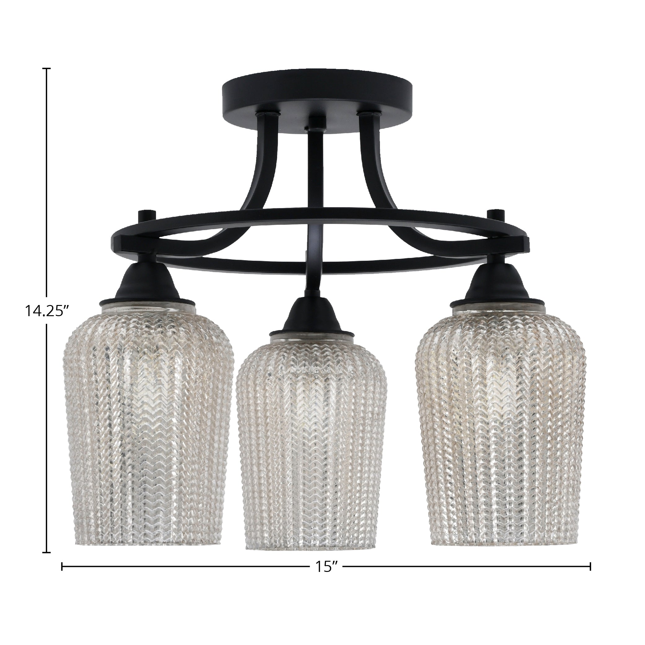 Paramount Three Light Semi-Flush Mount in Matte Black with 5" Silver Textured Shade
