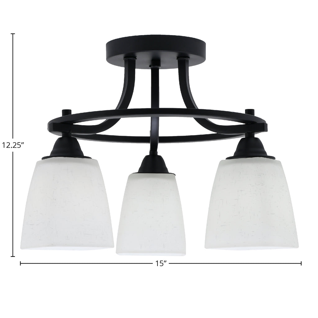 Paramount Three Light Semi-Flush Mount in Matte Black with 4.5" Square White Muslin Shade