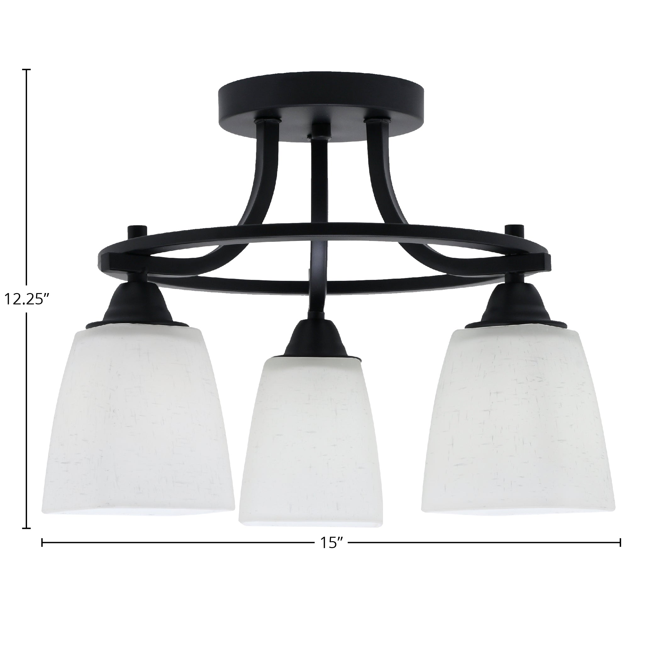 Paramount Three Light Semi-Flush Mount in Matte Black with 4.5" Square White Muslin Shade