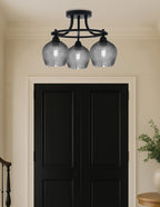 Paramount Three Light Semi-Flush Mount in Matte Black with Smoke Textured Shade