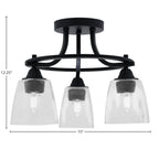 Paramount Three Light Semi-Flush Mount in Matte Black with 4.5" Square Clear Bubble Shade