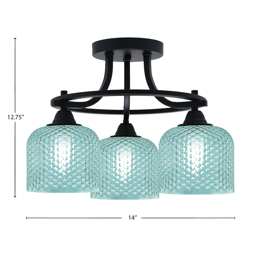 Paramount Three Light Semi-Flush Mount in Matte Black with Turquoise Textured Shade