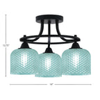 Paramount Three Light Semi-Flush Mount in Matte Black with Turquoise Textured Shade