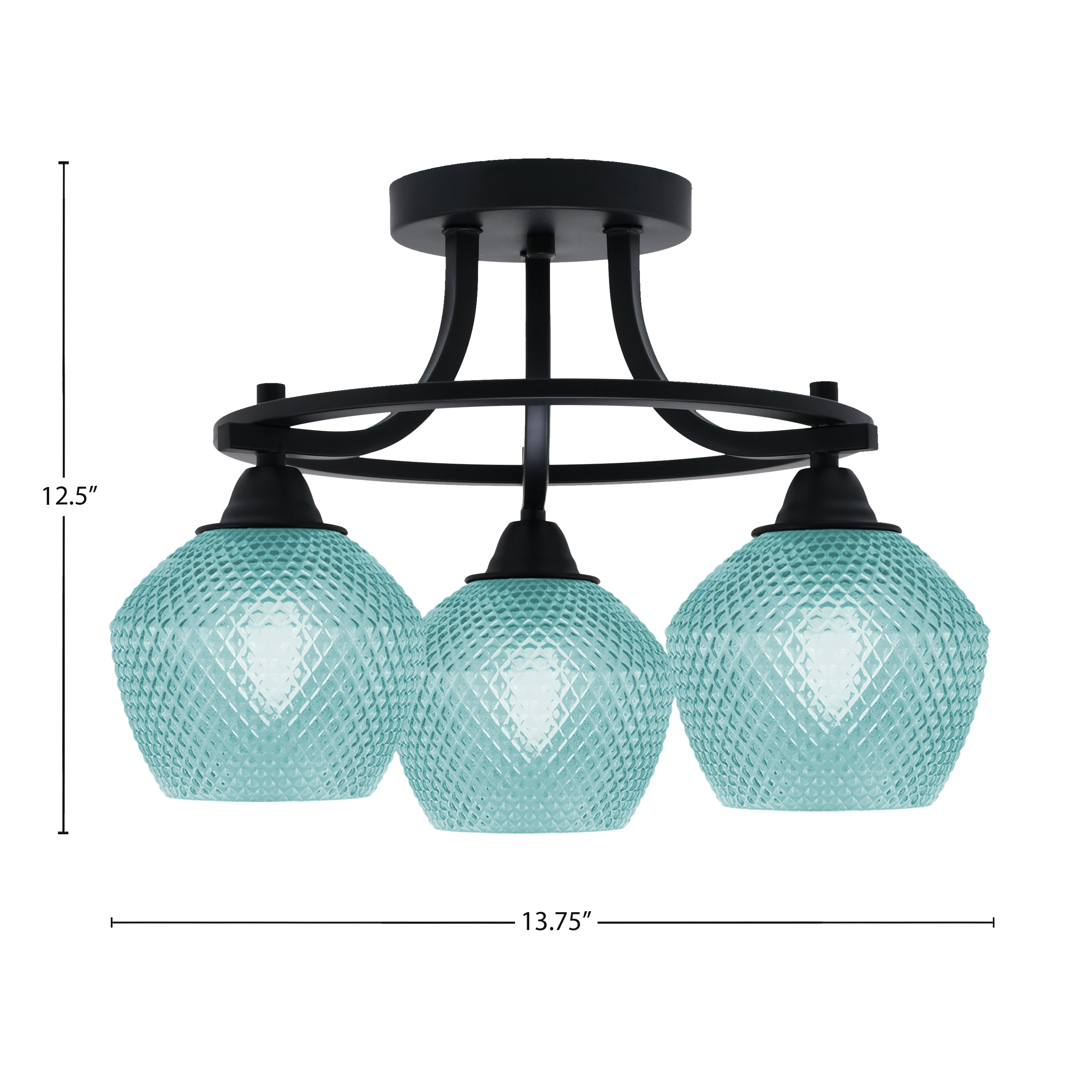Paramount Three Light Semi-Flush Mount in Matte Black with Turquoise Textured Shade