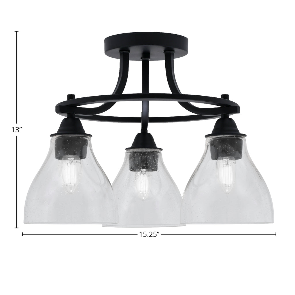 Paramount Three Light Semi-Flush Mount in Matte Black with 6.25" Clear Bubble Shade