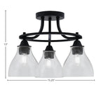 Paramount Three Light Semi-Flush Mount in Matte Black with 6.25" Clear Bubble Shade