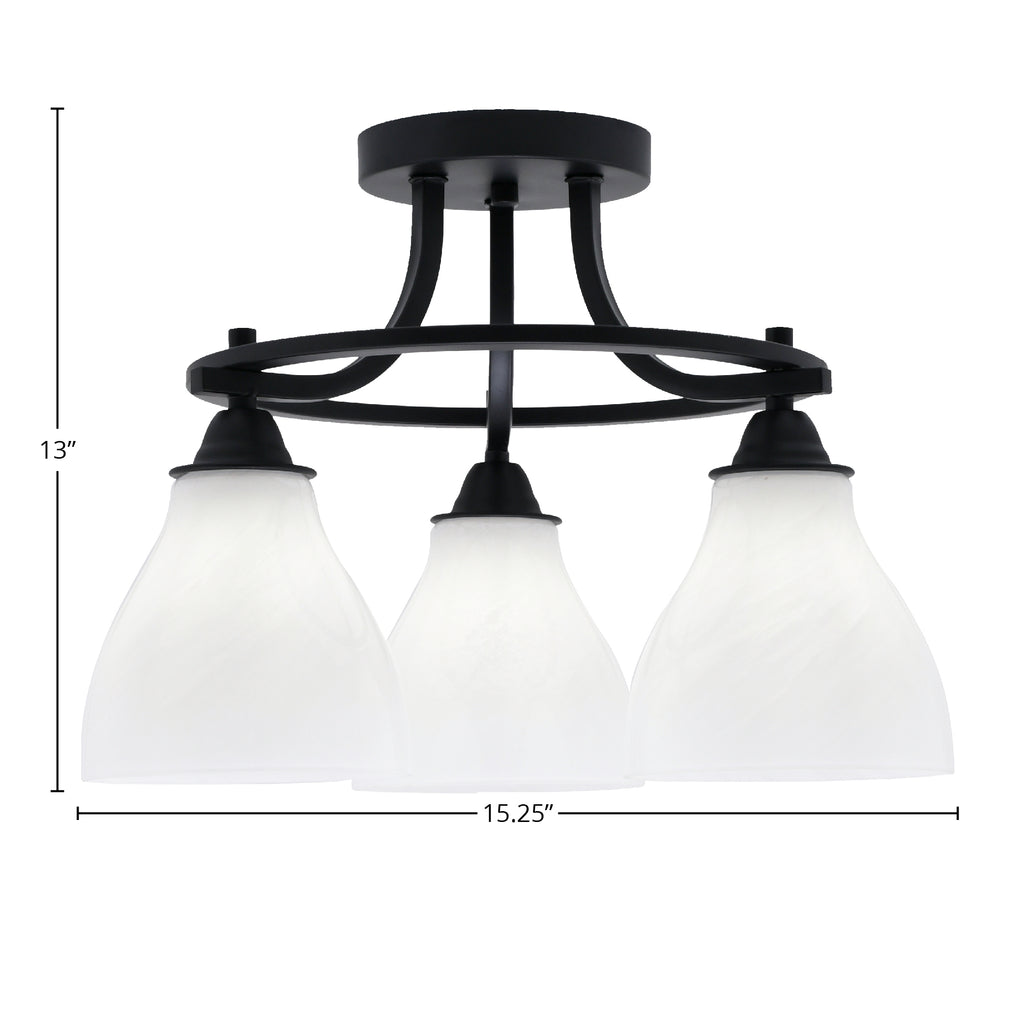 Paramount Three Light Semi-Flush Mount in Matte Black with 6.25" White Marble Shade