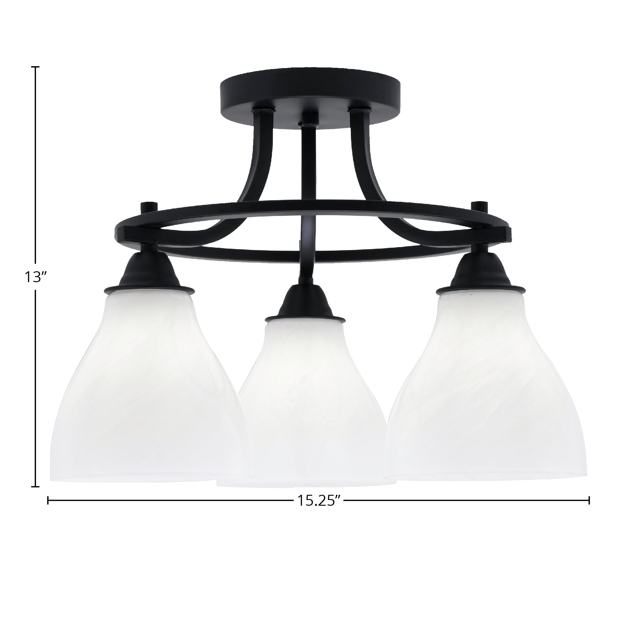Paramount Three Light Semi-Flush Mount in Matte Black with 6.25" White Marble Shade