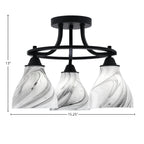 Paramount Three Light Semi-Flush Mount in Matte Black with 6.25" Onyx Swirl Shade