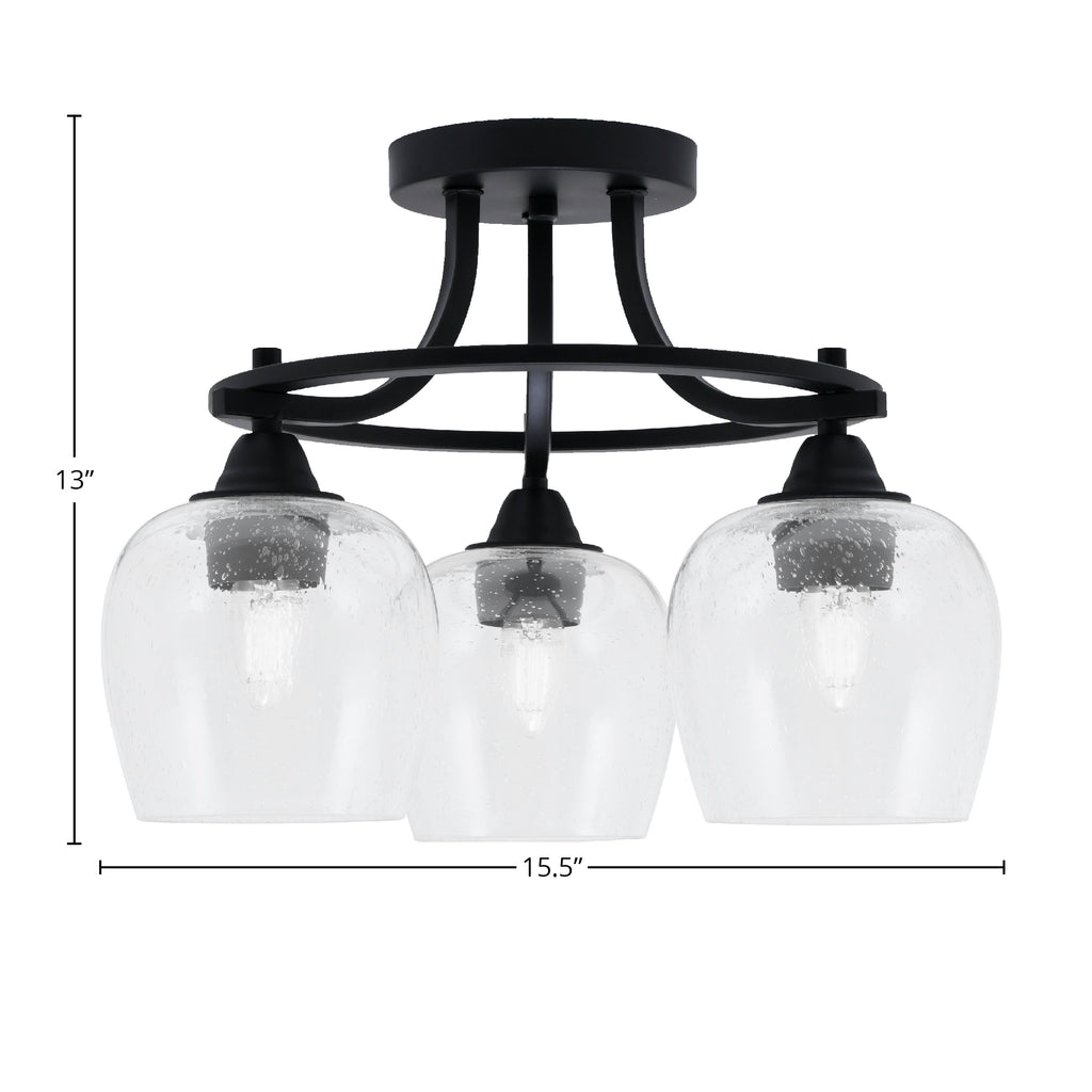 Paramount Three Light Semi-Flush Mount in Matte Black with 6" Clear Bubble Shade