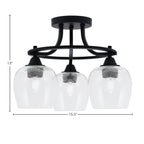 Paramount Three Light Semi-Flush Mount in Matte Black with 6" Clear Bubble Shade
