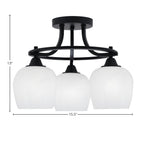 Paramount Three Light Semi-Flush Mount in Matte Black with 6" White Marble Shade