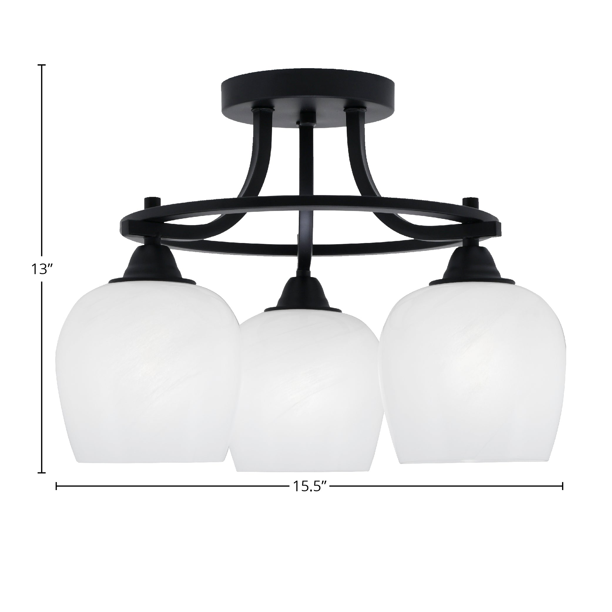 Paramount Three Light Semi-Flush Mount in Matte Black with 6" White Marble Shade
