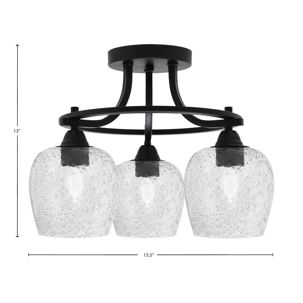 Paramount Three Light Semi-Flush Mount in Matte Black with 6" Smoke Bubble Shade