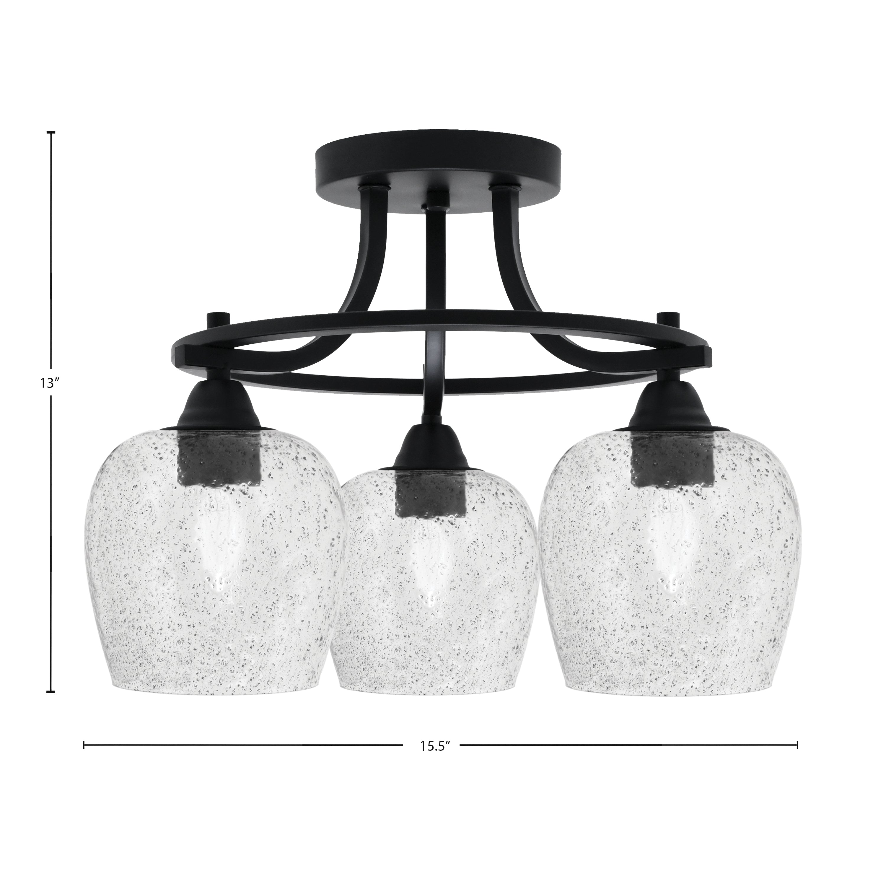 Paramount Three Light Semi-Flush Mount in Matte Black with 6" Smoke Bubble Shade