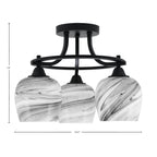 Paramount Three Light Semi-Flush Mount in Matte Black with 6" Onyx Swirl Shade