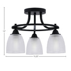 Paramount Three Light Semi-Flush Mount in Matte Black with 5" Clear Ribbed Shade
