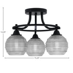 Paramount Three Light Semi-Flush Mount in Matte Black with 6" Clear Ribbed Shade