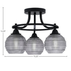 Paramount Three Light Semi-Flush Mount in Matte Black with 6" Smoke Ribbed Shade