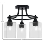 Paramount Three Light Semi-Flush Mount in Matte Black with 4" Square Clear Bubble Shade