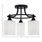 Paramount Three Light Semi-Flush Mount in Matte Black with 4" Square White Muslin Shade