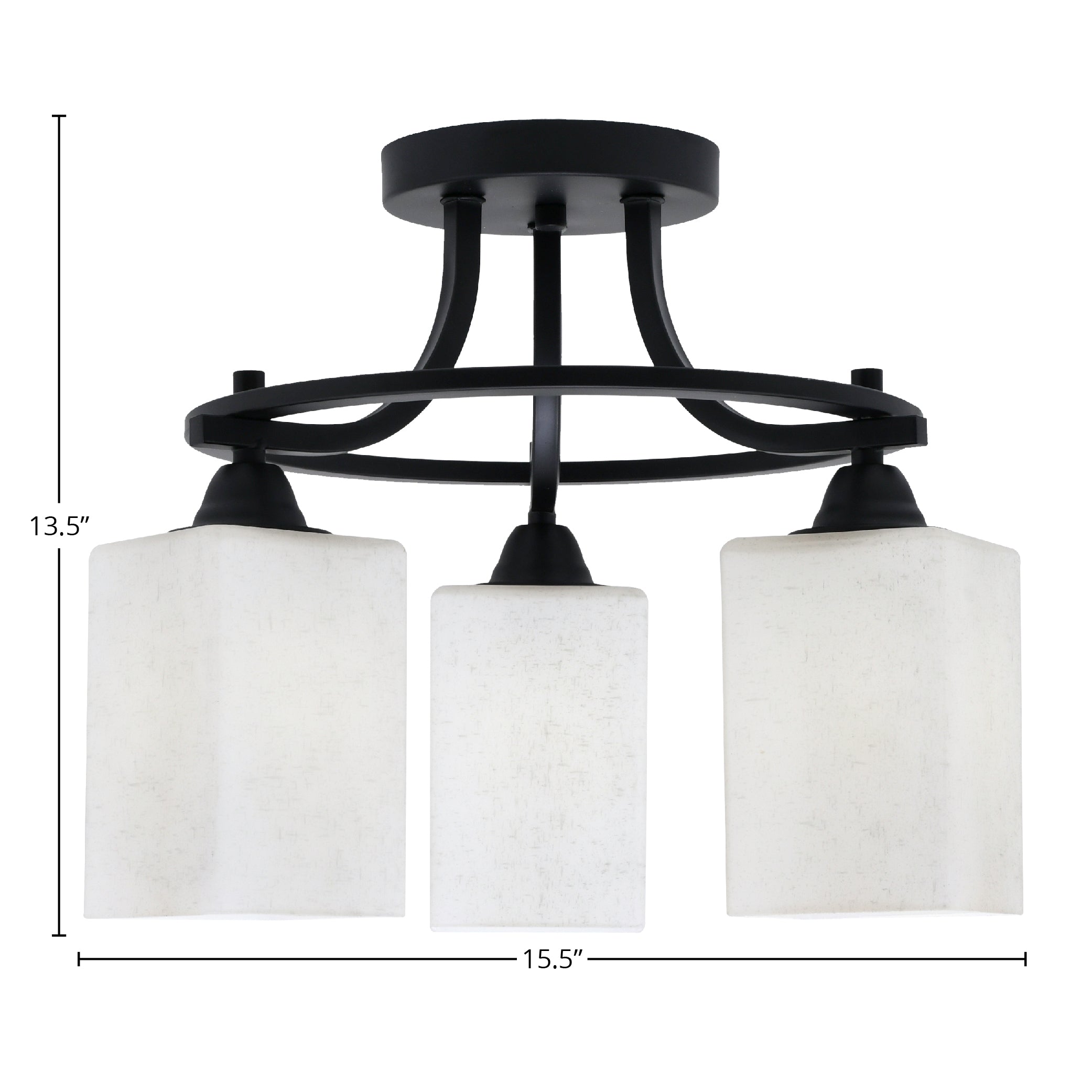 Paramount Three Light Semi-Flush Mount in Matte Black with 4" Square White Muslin Shade