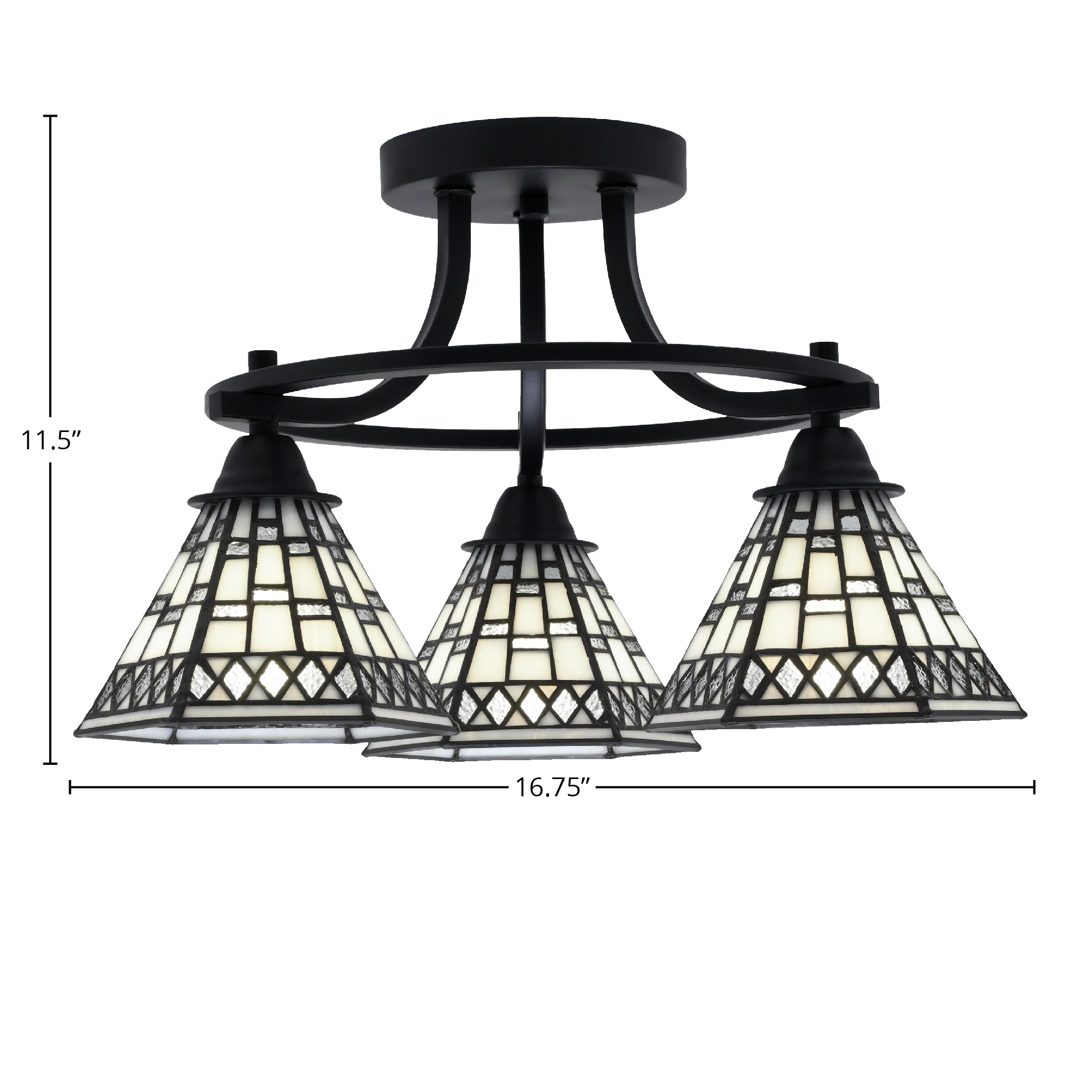 Paramount Three Light Semi-Flush Mount in Matte Black with 7" Pewter Art Glass Shade