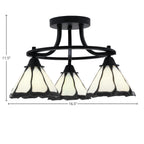Paramount Three Light Semi-Flush Mount in Matte Black with 7" Pearl & Black Flair Art Glass Shade