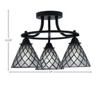 Paramount Three Light Semi-Flush Mount in Matte Black with 7" Diamond Ice Art Glass Shade