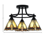 Paramount Three Light Semi-Flush Mount in Matte Black with 7" Zion Art Glass Shade