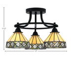 Paramount Three Light Semi-Flush Mount in Matte Black with 7" Diamond Peak Art Glass Shade