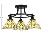 Paramount Three Light Semi-Flush Mount in Matte Black with 7" Starlight Art Glass Shade