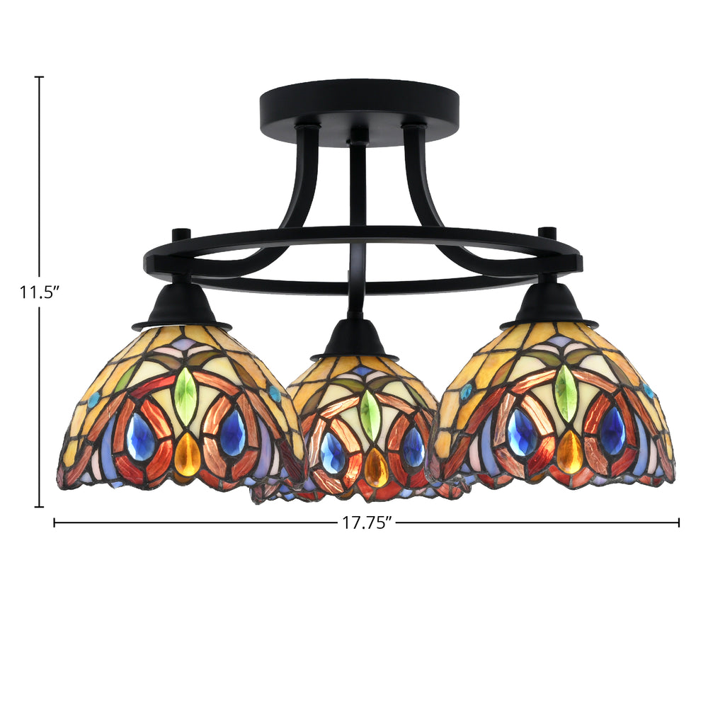 Paramount Three Light Semi-Flush Mount in Matte Black with 7" Lynx Art Glass Shade