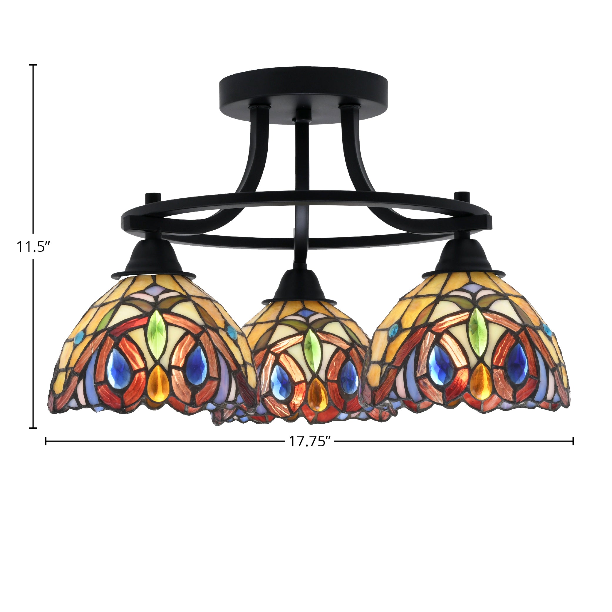 Paramount Three Light Semi-Flush Mount in Matte Black with 7" Lynx Art Glass Shade