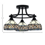 Paramount Three Light Semi-Flush Mount in Matte Black with 7" Royal Merlot Art Glass Shade