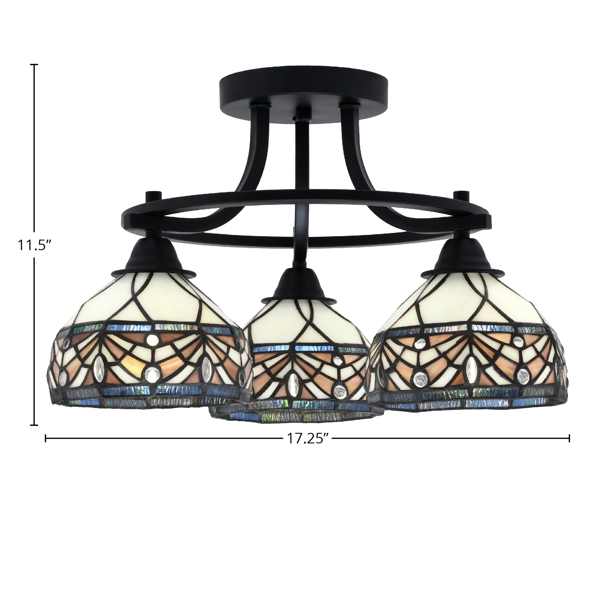 Paramount Three Light Semi-Flush Mount in Matte Black with 7" Royal Merlot Art Glass Shade