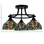 Paramount Three Light Semi-Flush Mount in Matte Black with 7" Kaleidoscope Art Glass Shade