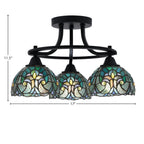 Paramount Three Light Semi-Flush Mount in Matte Black with 7" Turquoise Cypress Art Glass Shade