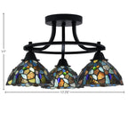 Paramount Three Light Semi-Flush Mount in Matte Black with 7" Blue Mosaic Art Glass Shade
