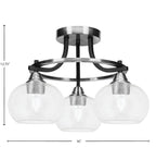 Paramount Three Light Semi-Flush Mount in Matte Black & Brushed Nickel with 7" Clear Bubble Shade