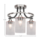 Paramount Three Light Semi-Flush Mount in Matte Black & Brushed Nickel with 4" Clear Bubble Shade