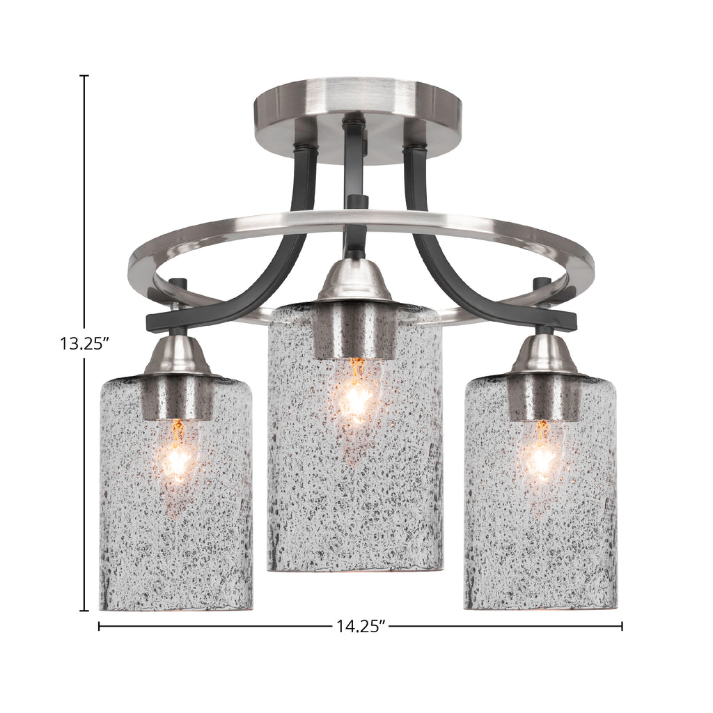 Paramount Three Light Semi-Flush Mount in Matte Black & Brushed Nickel with 4" Smoke Bubble Shade