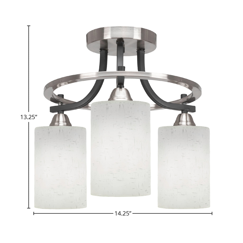 Paramount Three Light Semi-Flush Mount in Matte Black & Brushed Nickel with 4" White Muslin Shade