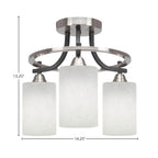 Paramount Three Light Semi-Flush Mount in Matte Black & Brushed Nickel with 4" White Muslin Shade