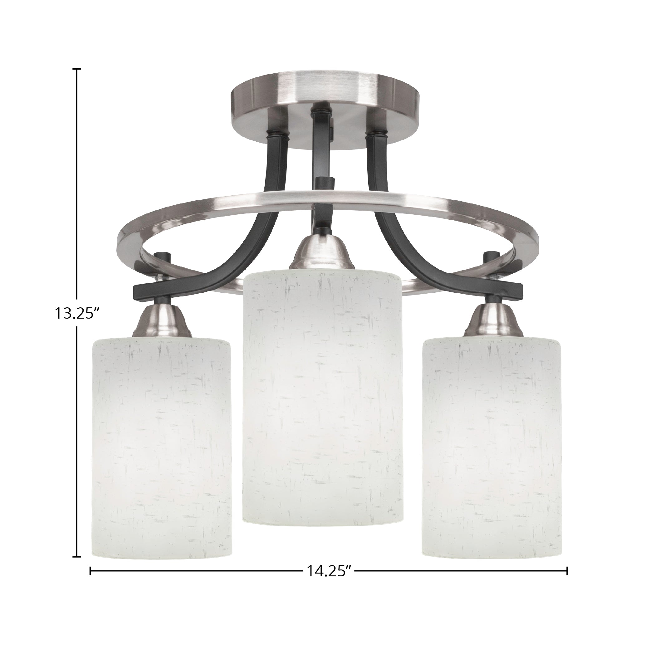 Paramount Three Light Semi-Flush Mount in Matte Black & Brushed Nickel with 4" White Muslin Shade