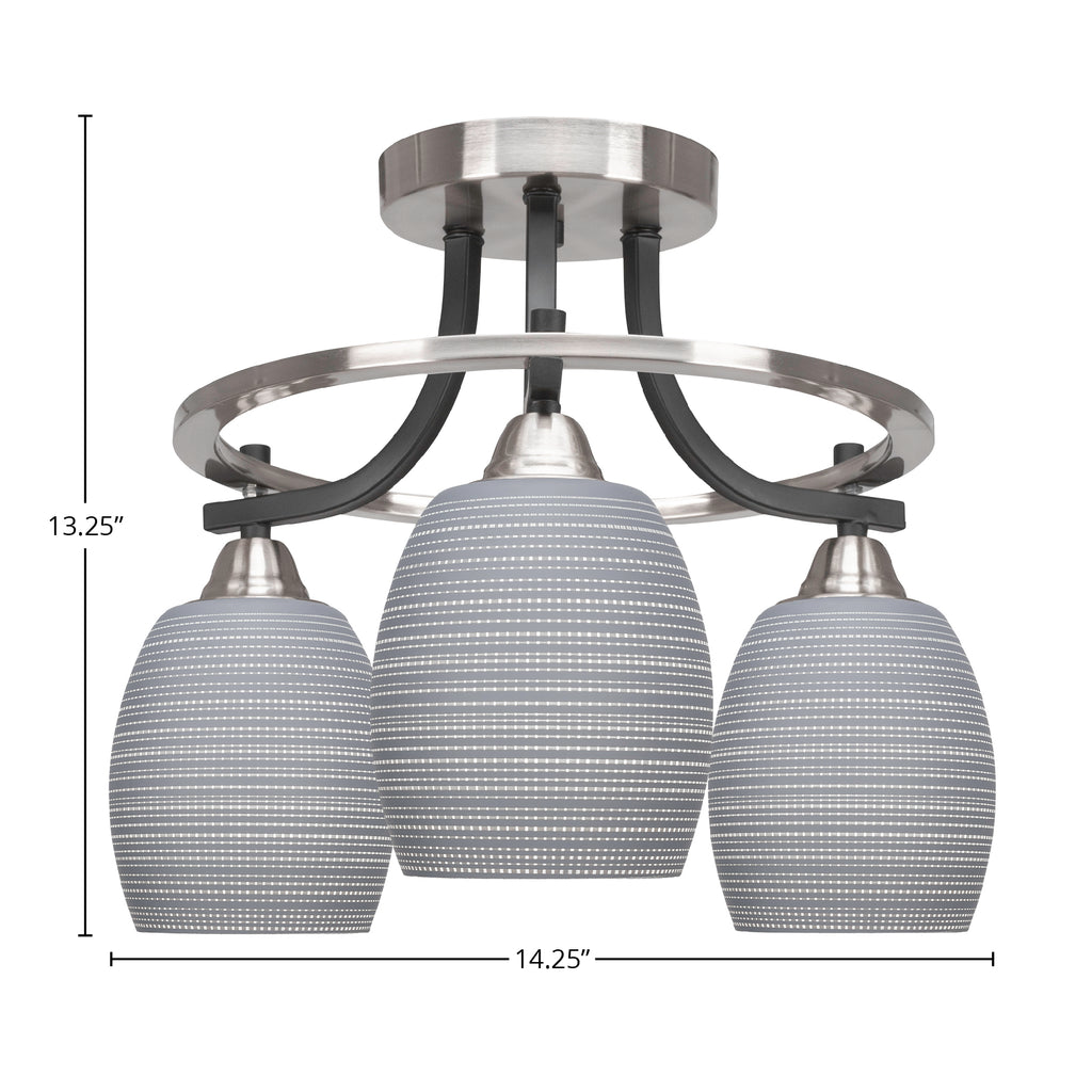 Paramount Three Light Semi-Flush Mount in Matte Black & Brushed Nickel with 5" Gray Matrix Shade